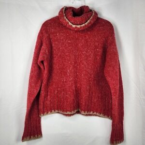 Peruvian Trading Red Turtleneck Womens Sweater Medium Indie Avante Garde Chunky